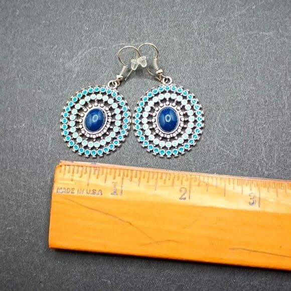 blue mandala earrings minimalist simple boho jewelry - Picture 3 of 4